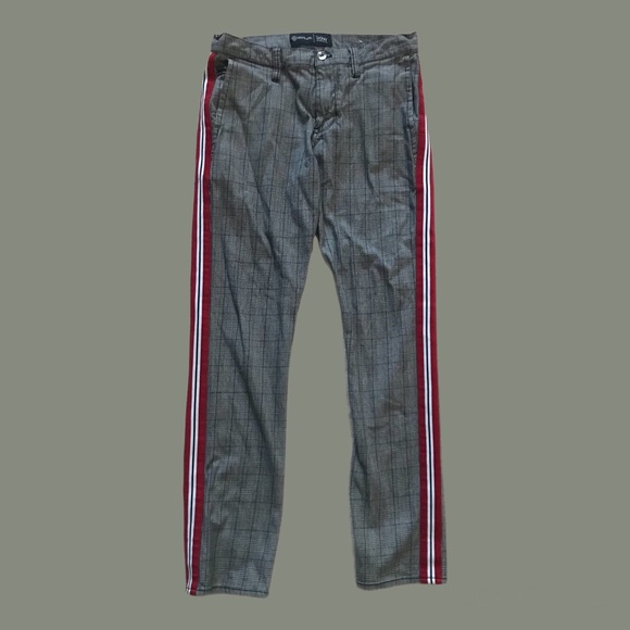 Gray Plaid Pants with Red Stripe - Picture 1 of 5